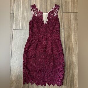 Lulu's Rich Burgundy Lace Overlay Dress